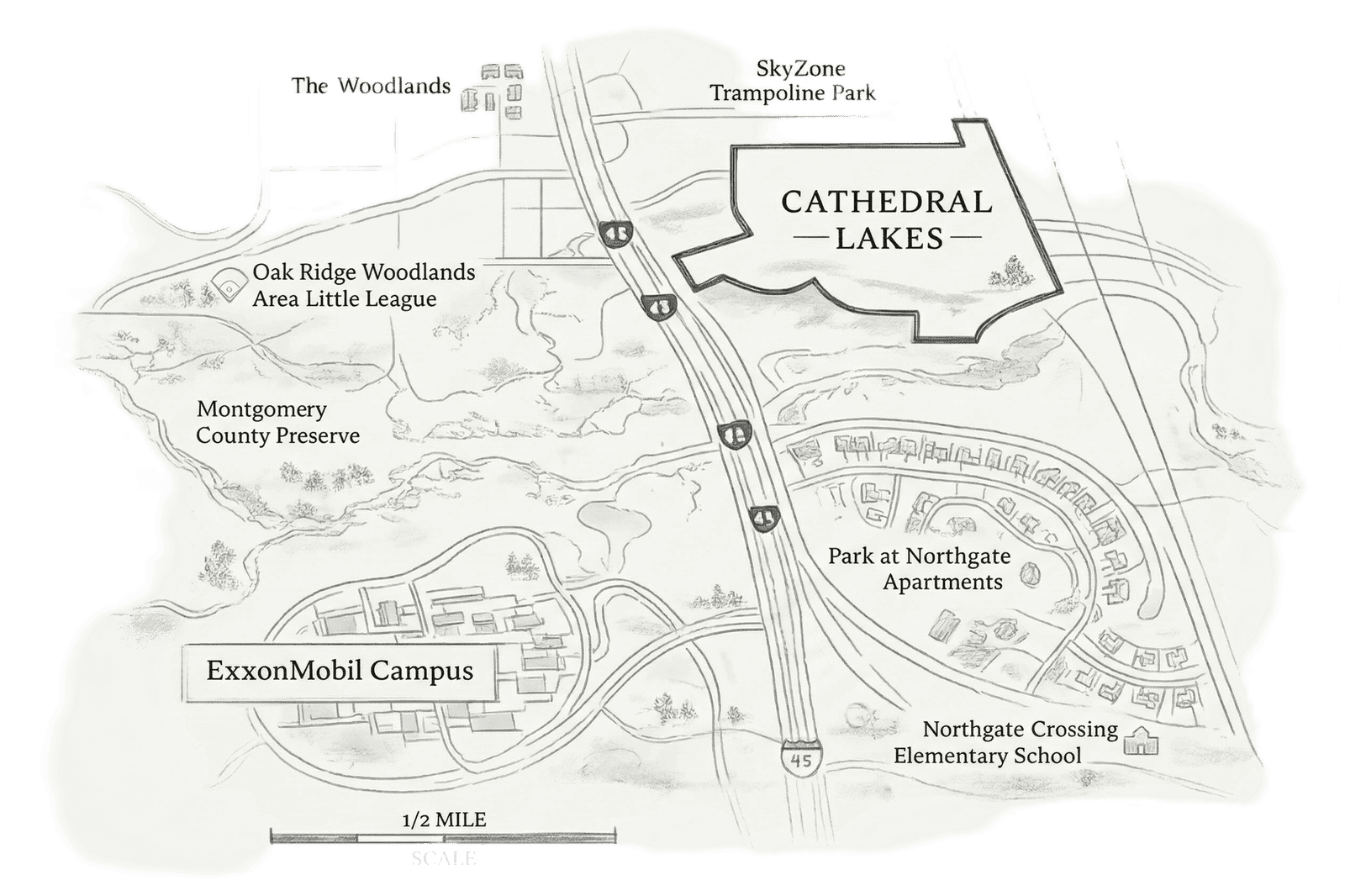 Cathedral Lakes location map — The Woodlands, Texas